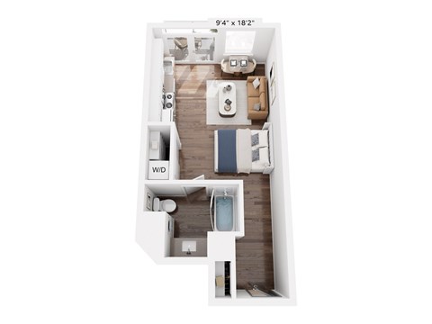 Floor plan for studio, 1 bath, 428 sqft